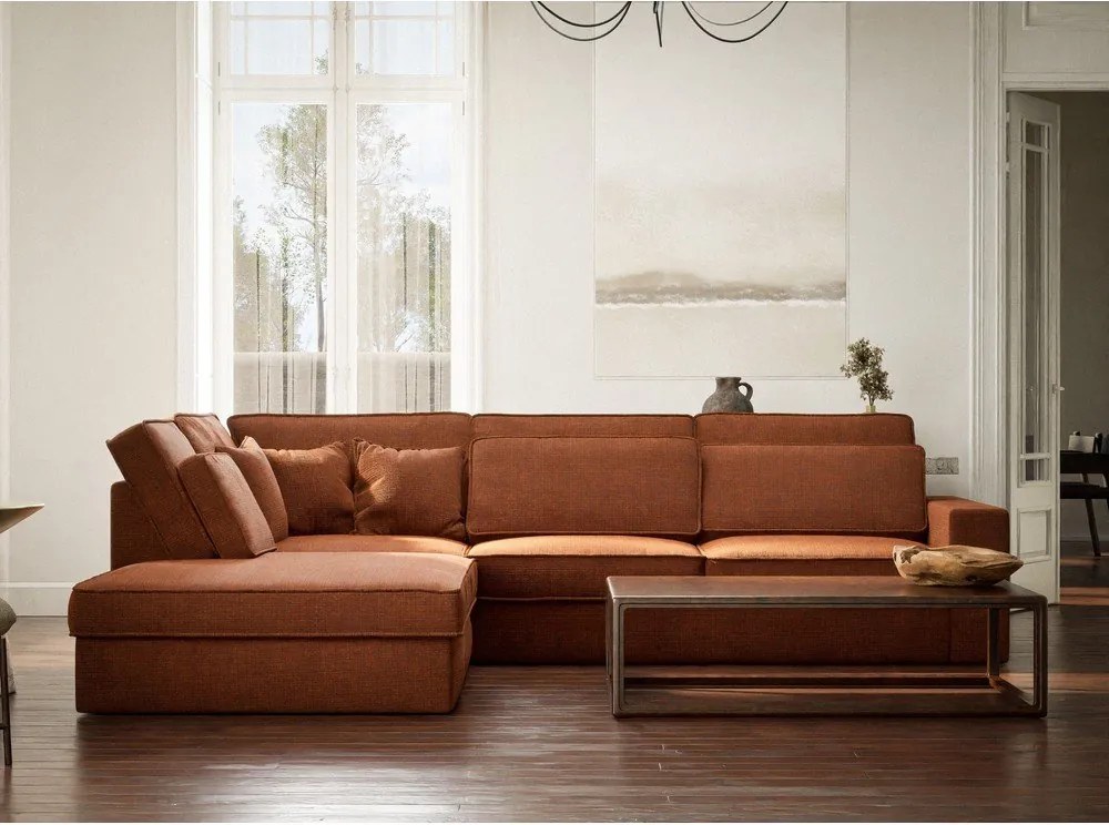 Шенилов ъглов диван в меден цвят (ляв ъгъл/L форма) Kirou – Maison de Rêve