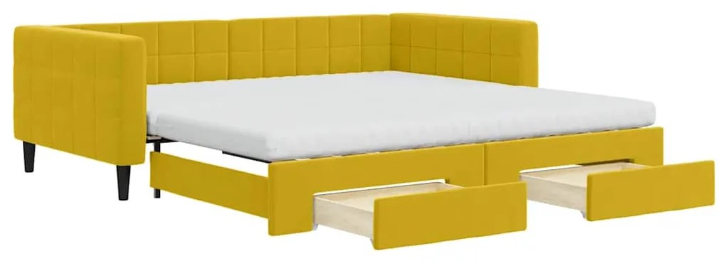 3196775 vidaXL Канапе с изтеглящо легло и чекмеджета жълто 100x200 см кадифе