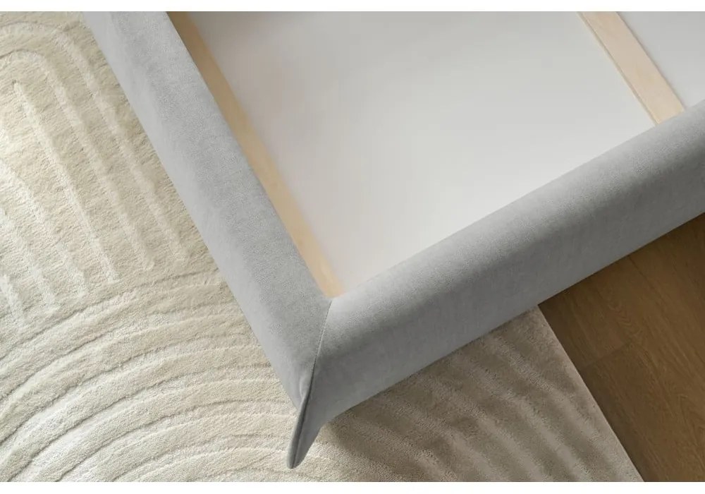 Светлосиво тапицирано двойно легло с място за съхранение с решетка 180x200 cm Clothilde - Bobochic Paris