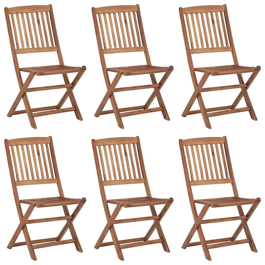 3065489 vidaXL Сгъваеми градински столове, 6 бр, с възглавници, акация масив