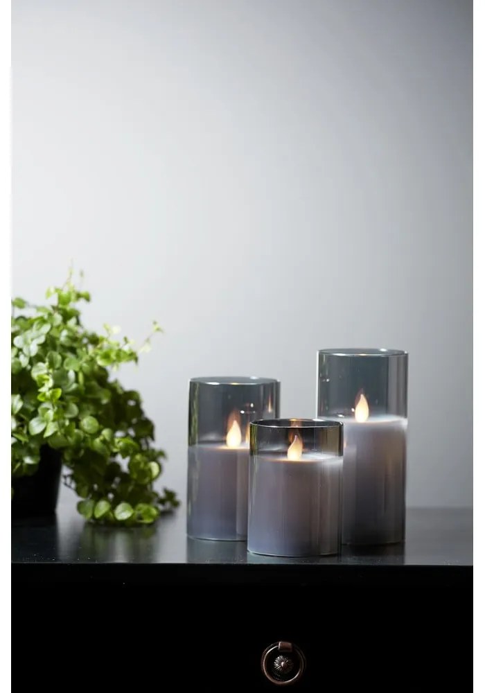 Сива LED восъчна свещ в стъкло, височина 15 см M-Twinkle - Star Trading