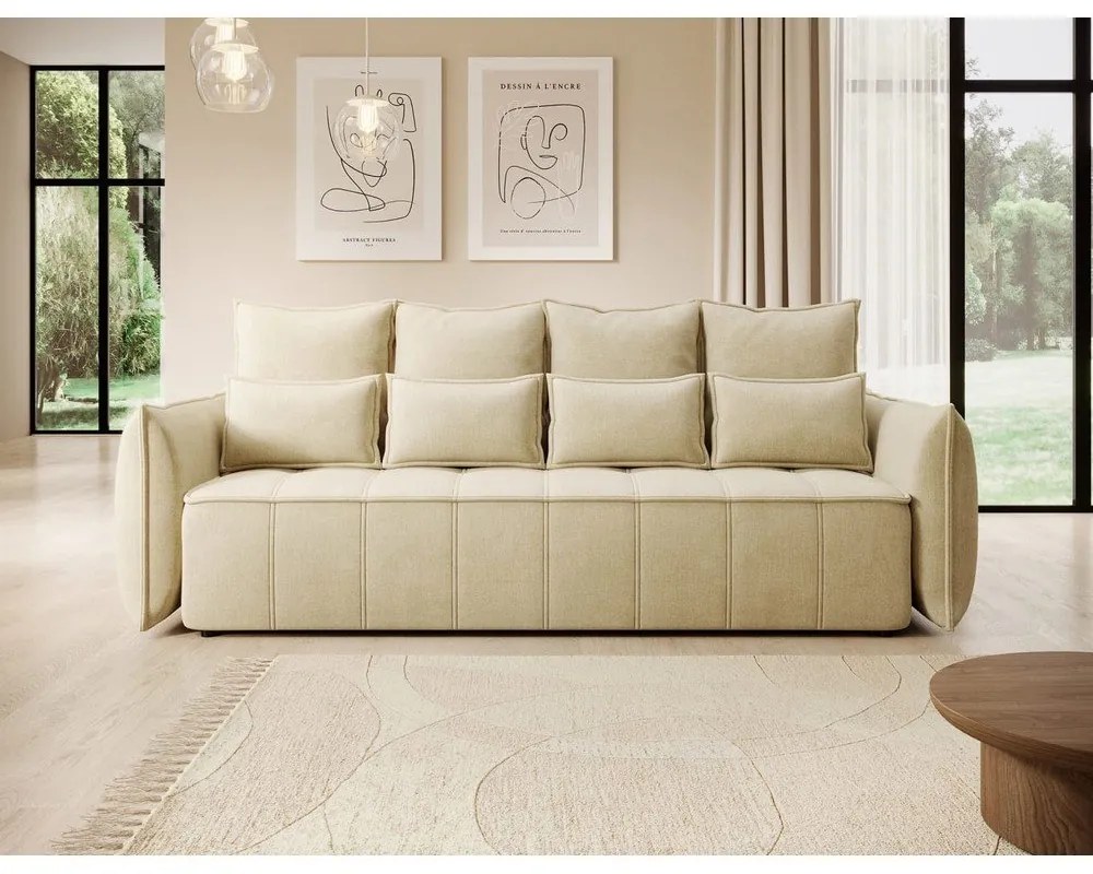 Бежов кадифен сгъваем/с място за съхранение диван 242 cm Weltton – ELTAP