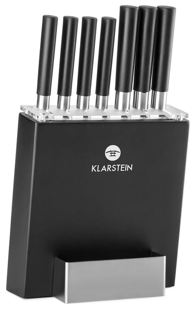 Klarstein Kitano, Комплект ножове от 8 части с блок, 7 ножа, стомана, луксозен дървен блок