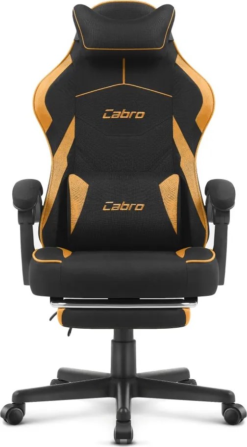 CABRO C502 геймърски стол от плат с подложка за крака, до 150 кг, черен и оранжев