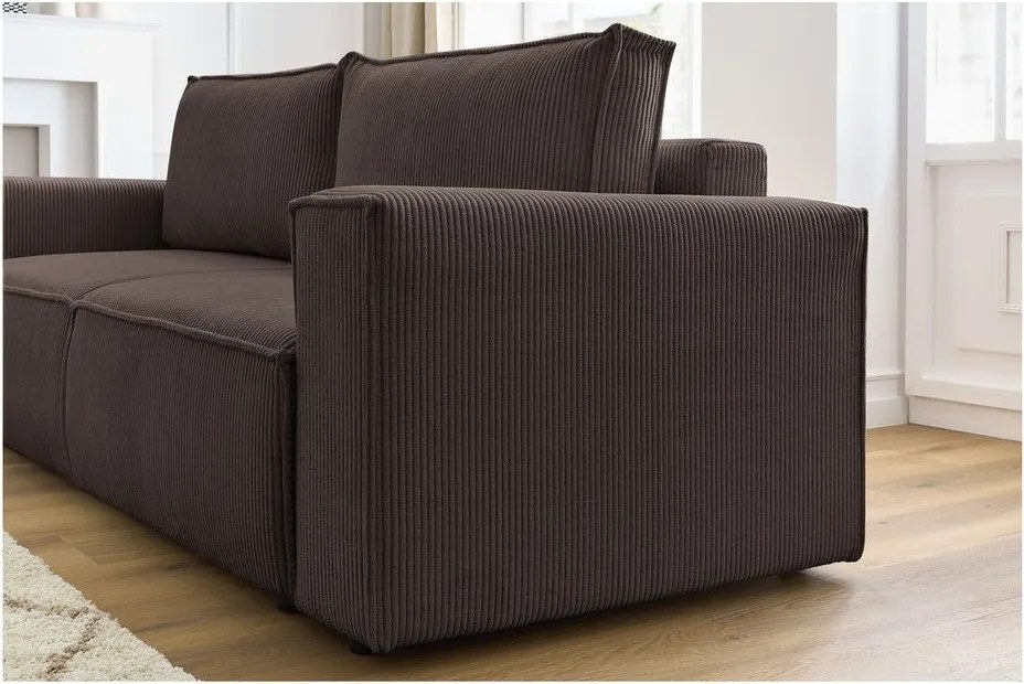 Кафяво-сив сгъваем диван от рипсено кадифе 245 cm Nihad – Bobochic Paris