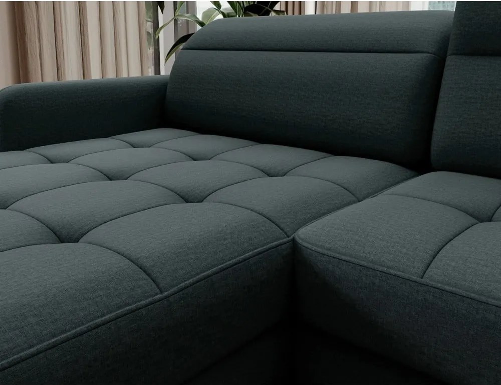 Зелен кадифен разтегателен ъглов диван с място за съхранение (десен ъгъл U форма) Berrto – ELTAP