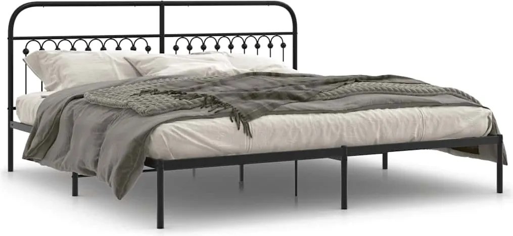 376607 vidaXL Метална рамка за легло с горна табла, черна, 200x200 см