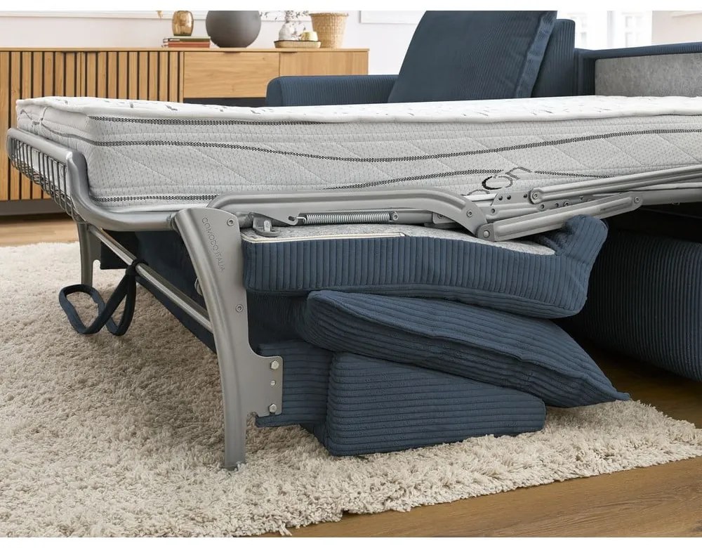 Тъмносин разтегателен ъглов диван от рипсено кадифе (променлив) Augustin – Bobochic Paris