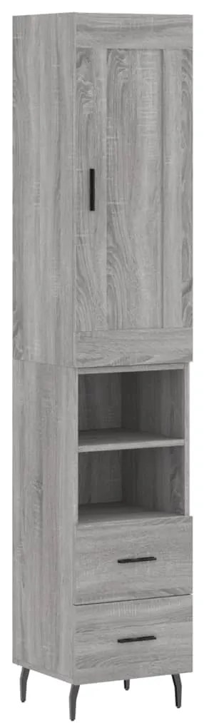 3200279 vidaXL Висок шкаф, сив сонома, 34,5x34x180 см, инженерно дърво