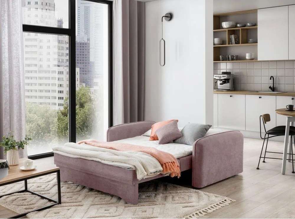 Розов шенилов разтегателен диван с място за съхранение 155 cm Laine – ELTAP