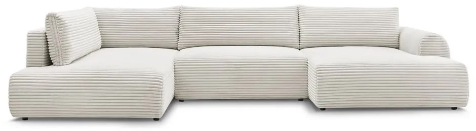 Кремав сгъваем/с място за съхранение ъглов диван от рипсено кадифе (ляв ъгъл/U форма) Lucien – Bobochic Paris