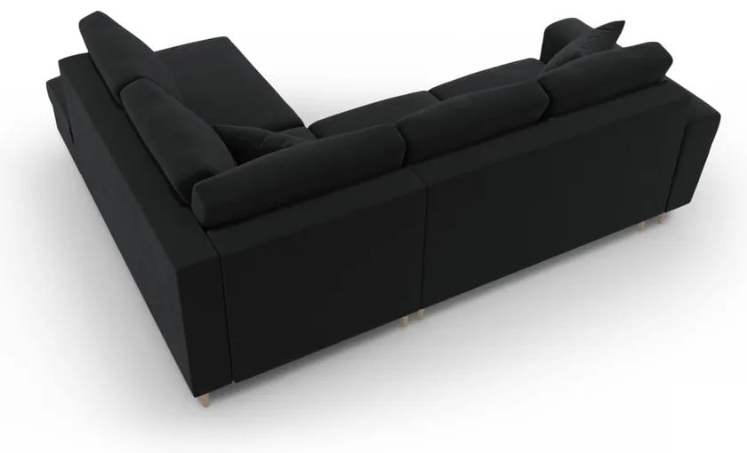 Черен кадифен разтегателен ъглов диван с място за съхранение (десен ъгъл/L форма) Kyoto – Cosmopolitan Design