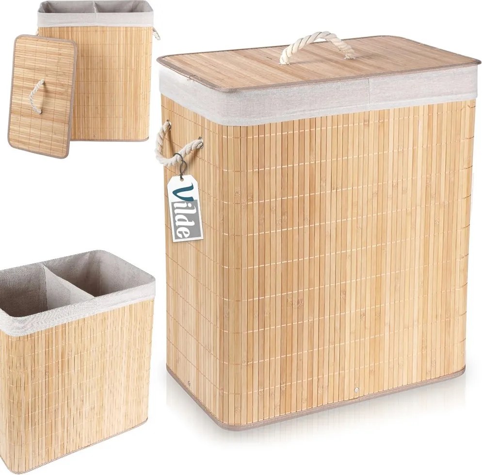 Бамбуков кош за пране 90л с две отделения