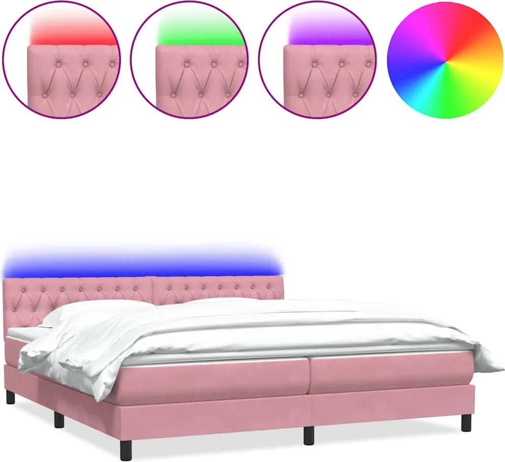 3317186 vidaXL Боксспринг легло с матрак и LED, розово, 180x210 cm, кадифе