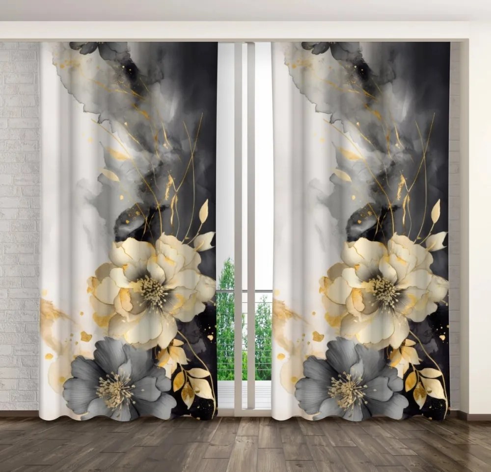 Елегантна завеса с флорален десен в сиви нюанси
