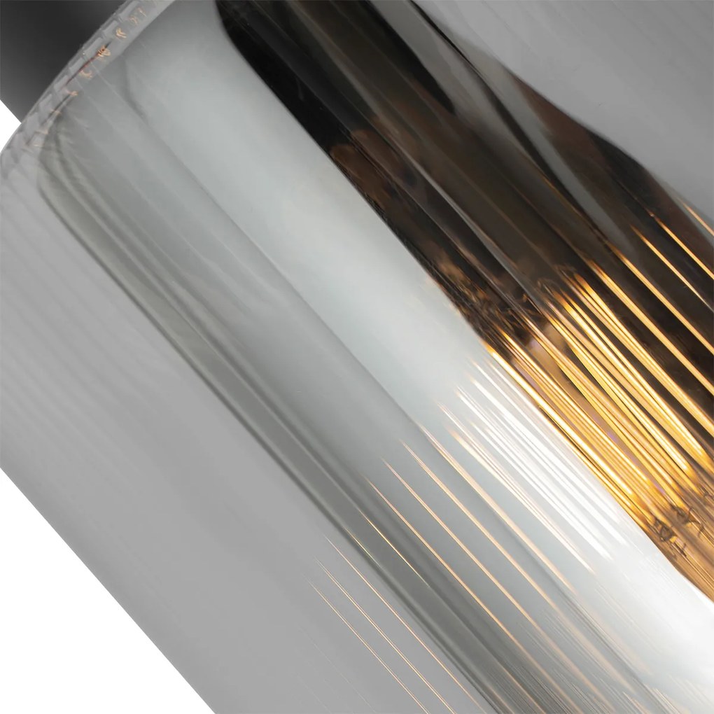 Таванен прожектор в стил арт деко черен с опушено стъкло регулируем - Laura