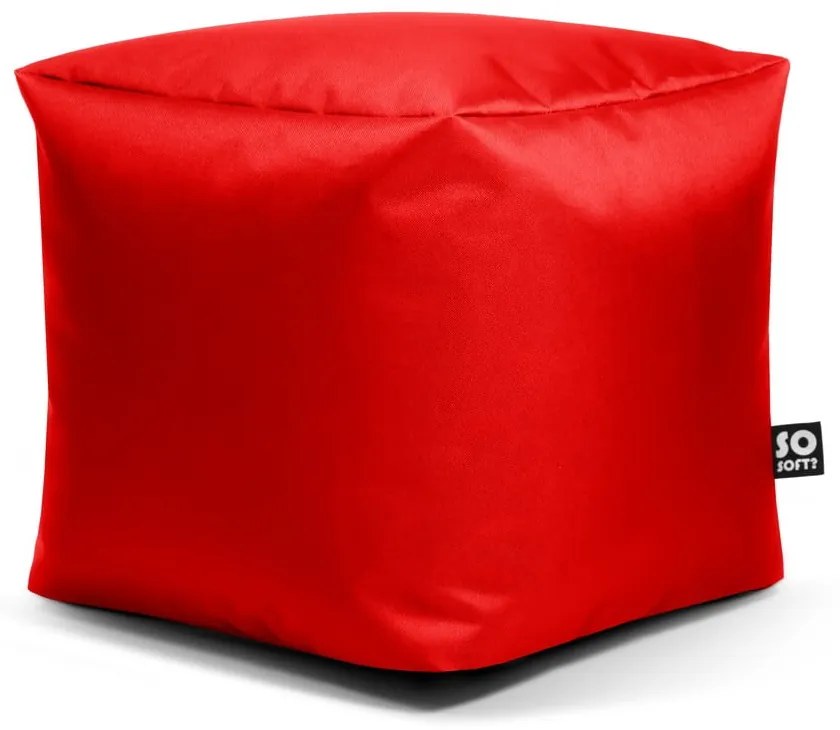 Червен детски пуф от изкуствена кожа Cube M – So Soft?