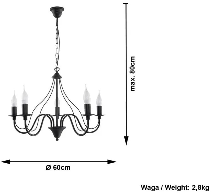 Черна висяща лампа 5 Fiorano - Sollux