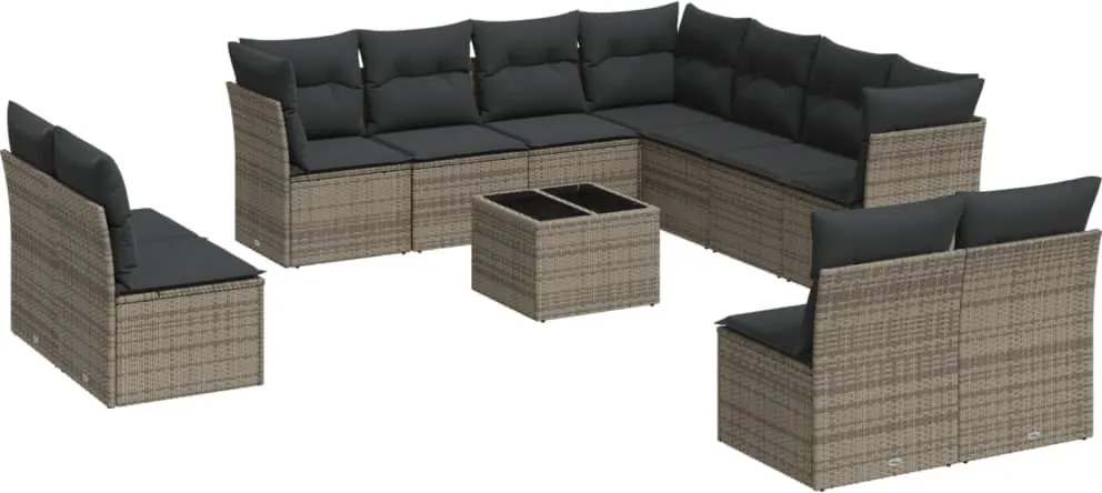 3249669 vidaXL Градински комплект диван с възглавници 12 части сив полиратан