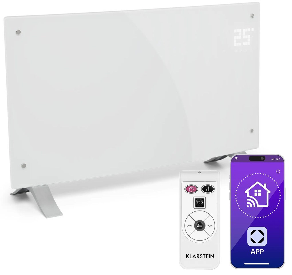 Klarstein Bornholm Curved Smart, конвекционен нагревател, 2000 W, регулиране с приложение, бял