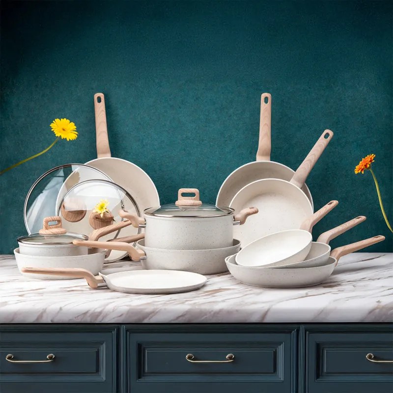 Тенджера Voltz Nice OV54418E24D, 24x15 см, 6.5 л, Мраморно покритие, Индукция, Кремав меланж