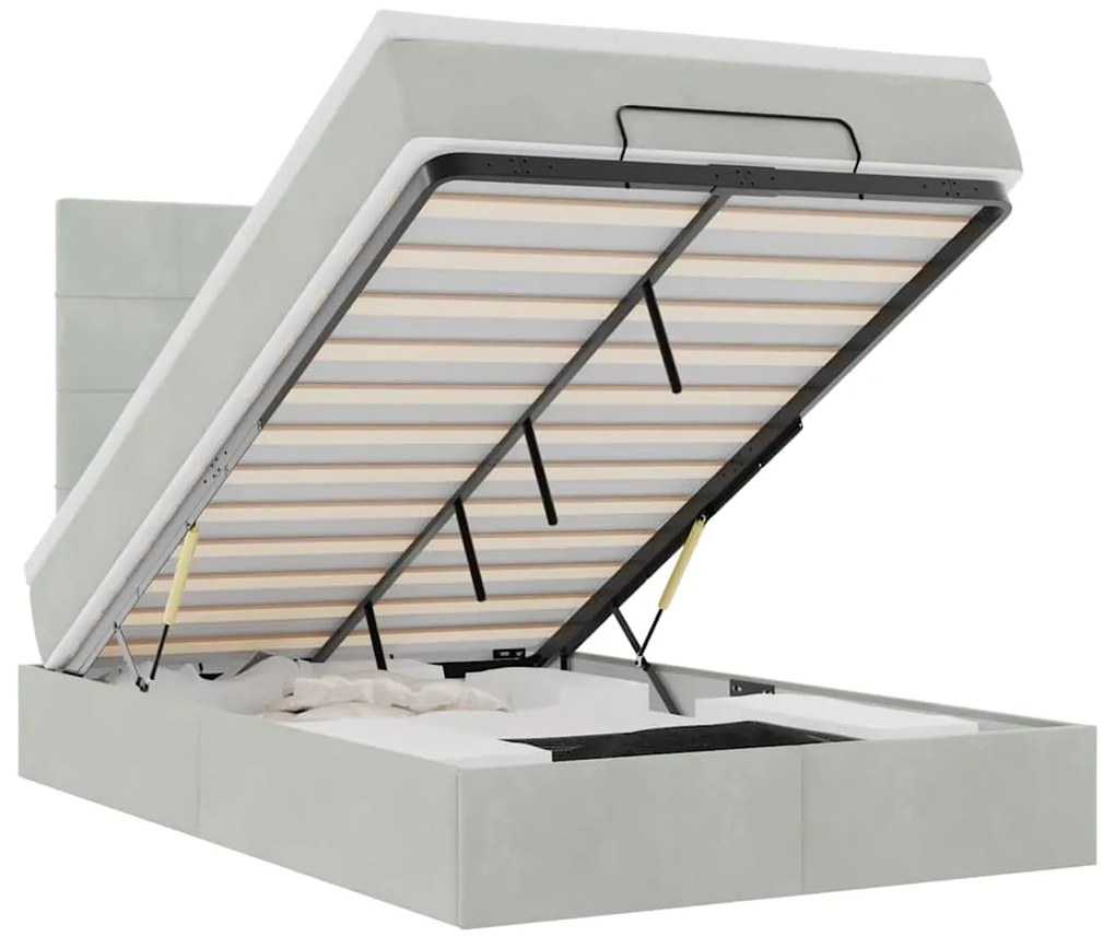 3314312 vidaXL Османска легло с матраци и LED, светлосиво, 120x200 см, кадифе