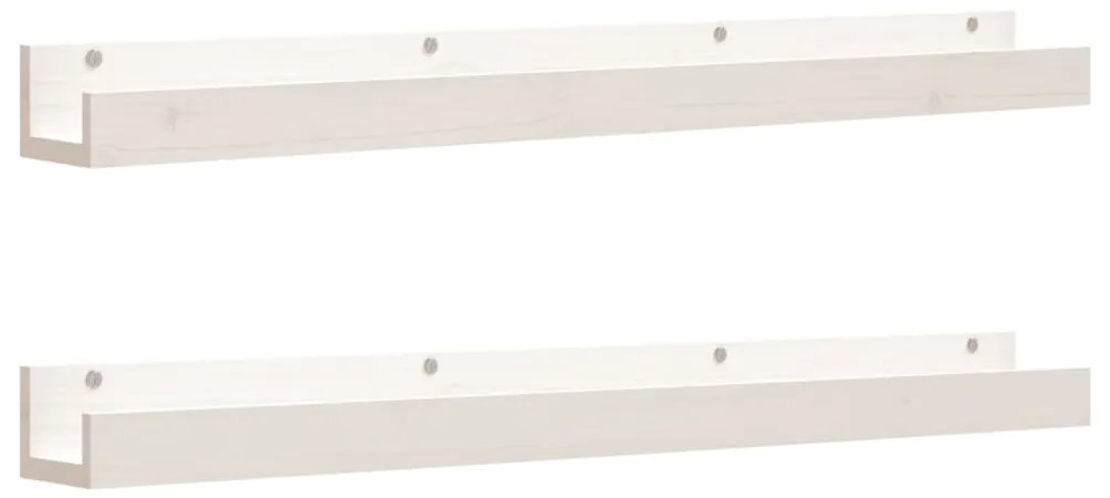 823595 vidaXL Стенни рафтове, 2 бр, бяла, 110x12x9 см масивно борово дърво