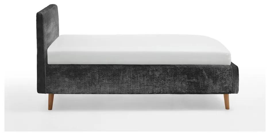 Тъмно сиво тапицирано двойно легло с място за съхранение с решетка 140x200 cm Mattis - Meise Möbel