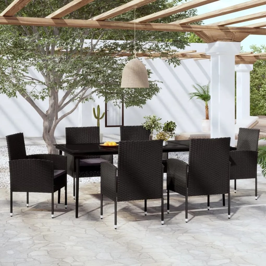 3099635 vidaXL Градински трапезен комплект, 7 части, черен