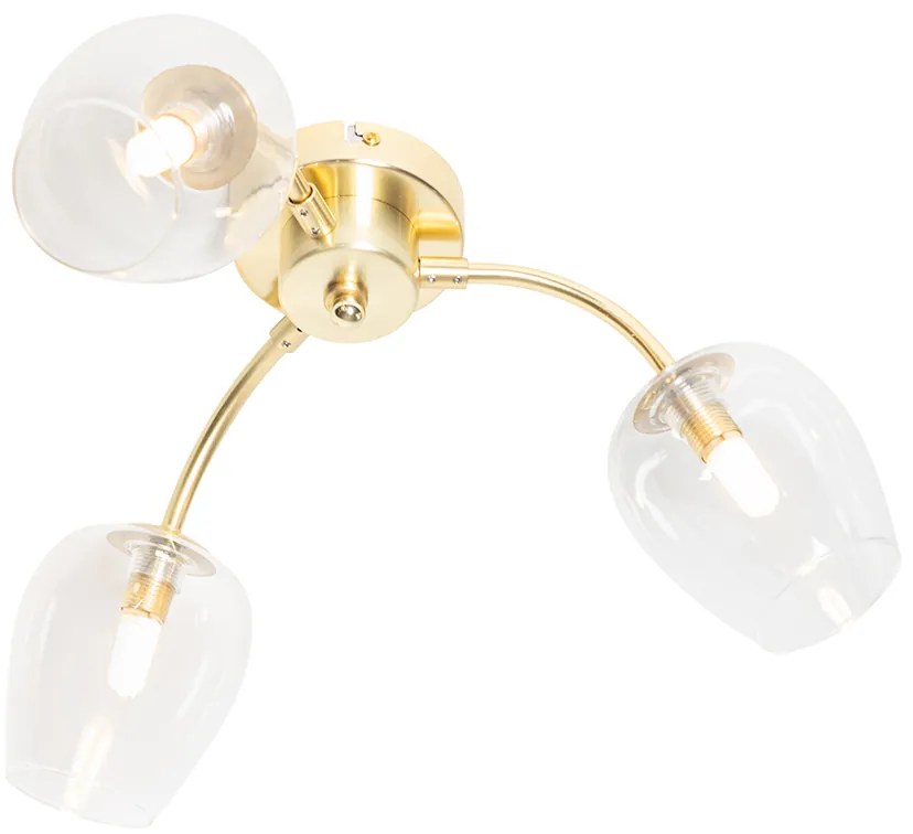 Класическа таванна лампа златиста със стъкло 3-светлина - Elien