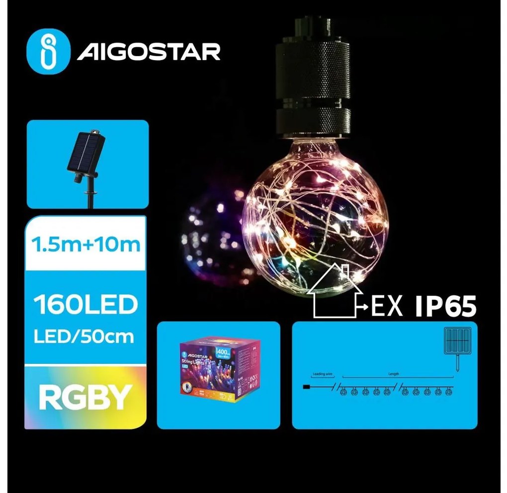 Aigostar - LED соларен коледен гирлянд 20 LED, 8 функции, 11,5м, IP65, цветен