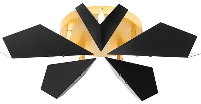 Дизайнерски таванна лампа черна със злато 5-лампа - Sinem