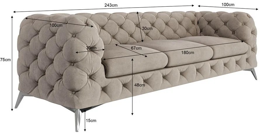 Сиво-бежов кадифен диван 243 cm Chelsea – Ropez