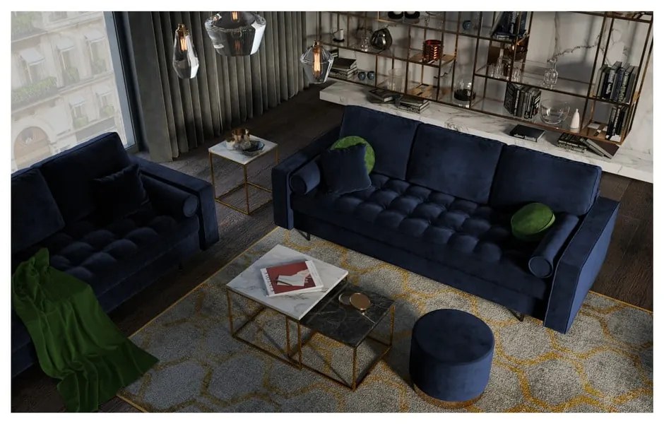 Син кадифен разтегателен диван Santo - Milo Casa