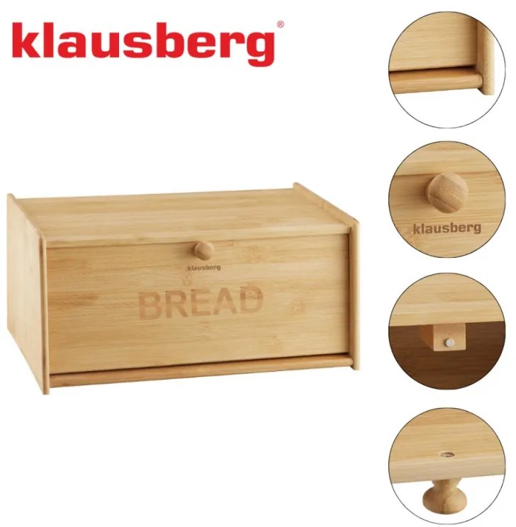 Кутия за хляб Klausberg KB 7933, 39.5 см, Бамбук, Кафяв