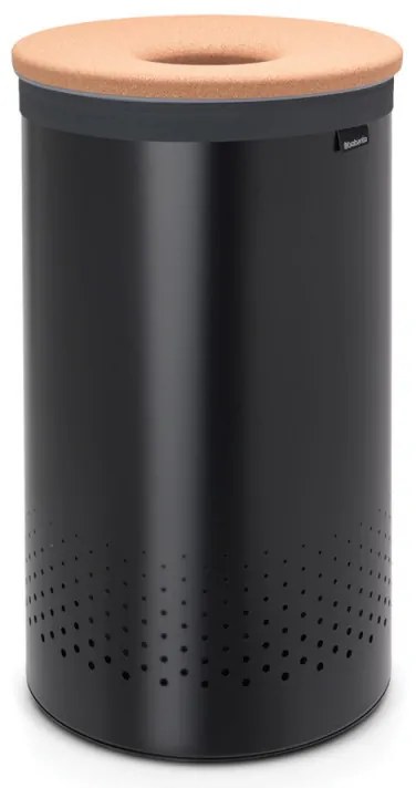 Кош за пране Brabantia 1000826, 60 л, Корков капак, Пълнене без отваряне, Вентилационни отвори, Черен