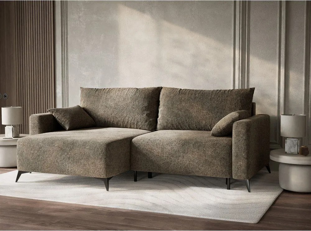 Кафяв шенилов сгъваем/с място за съхранение ъглов диван (ляв ъгъл) Leon – Maison de Rêve