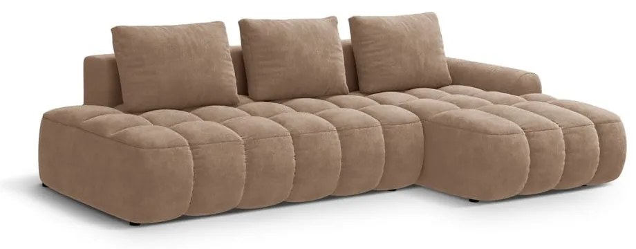 Светлокафяв кадифен сгъваем/с място за съхранение ъглов диван (десен ъгъл) Linz – Cosmopolitan Design