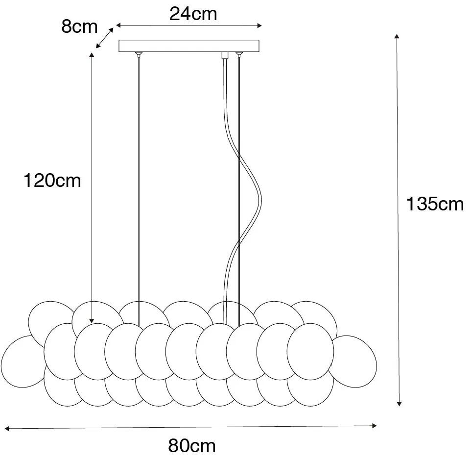 Висяща лампа черна с опалово стъкло 8-светлина овална - Uvas