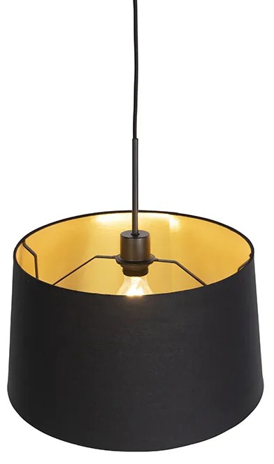 Висяща лампа с черен и златист памучен абажур 40 см - Combi