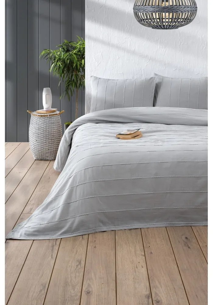 Сив памучен комплект шалте и калъфки за възглавници 210x220 cm Sedef – Mijolnir