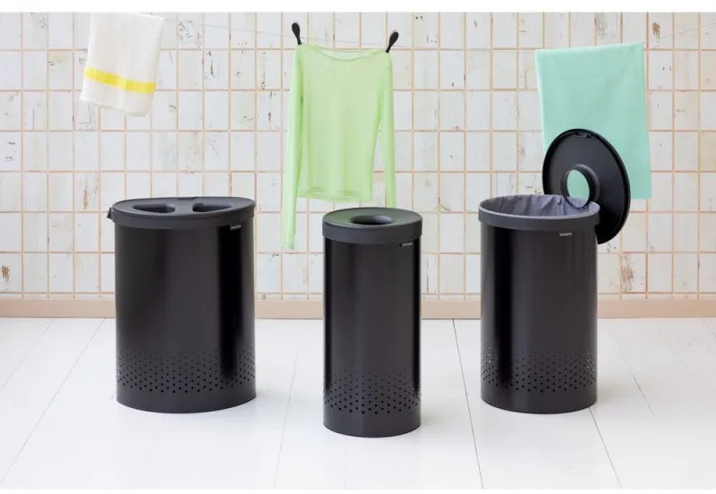 Кош за пране Brabantia Selector 1008917, 55 л, 2 отделения, Вентилационни отвори, Пълнене без отваряне, Черен