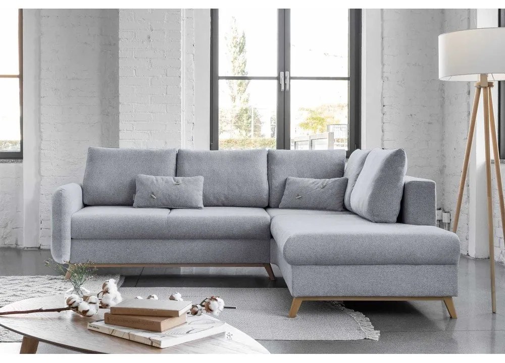 Светлосив ъглов разтегателен диван десен ъгъл Scandic Lagom - Miuform