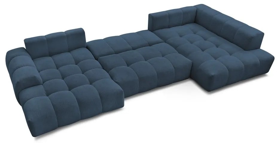 Тъмносин шенилов сгъваем/с място за съхранение ъглов диван (десен ъгъл/U форма) Everest – Bobochic Paris