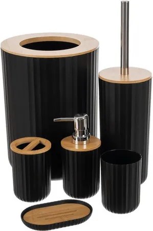 Комплект аксесоари за баня – 6 елемента с бамбукови детайли, Ruhhy 24636, черен цвят