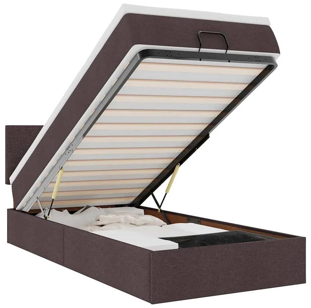 3312190 vidaXL Османска легло с матрак и LED, тъмнокафяво, 90x190 см, плат