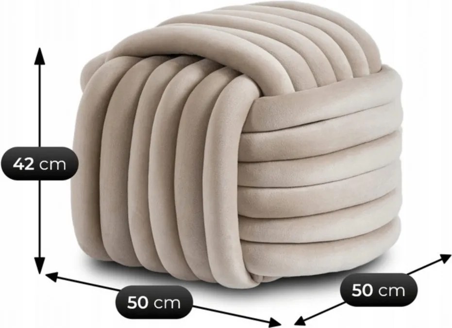 Плетена пуфа от велур MAGMA - различни цветови решения Кремообразно