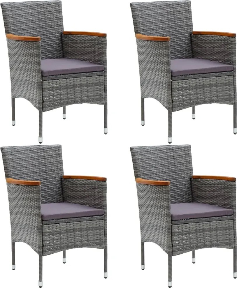 310567 vidaXL Градински трапезни столове, 4 бр, полиратан, сиви