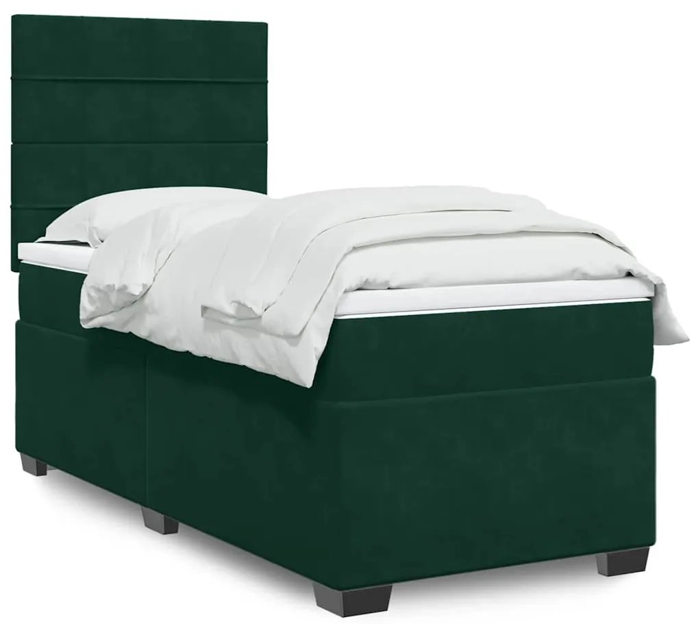 3290765 vidaXL Боксспринг легло с матрак, тъмнозелено, 80x200 см, кадифе
