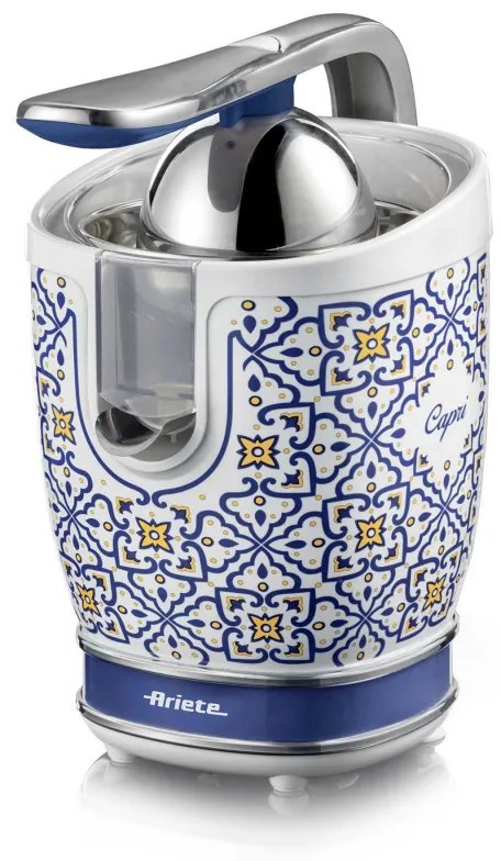 Цитрус преса Ariete Capri JUICER 0413/0C, 85W, Метално тяло, Безшумна работа, 2 приставки, Бял/син